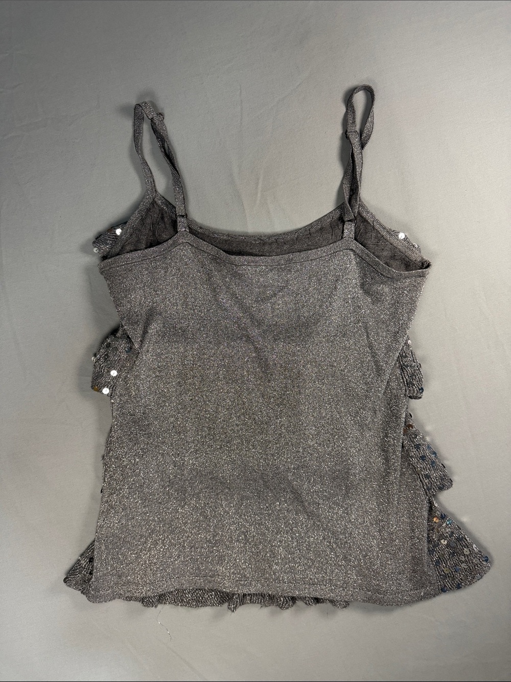 INC International Concepts Silver Sequin Ruffle knit shirt. - Picture 7 of 9